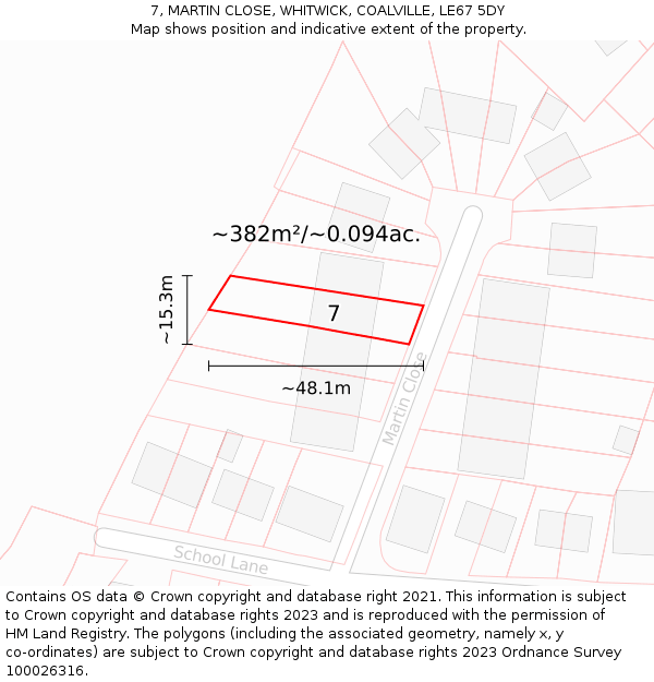 7, MARTIN CLOSE, WHITWICK, COALVILLE, LE67 5DY: Plot and title map