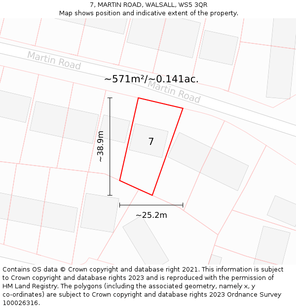 7, MARTIN ROAD, WALSALL, WS5 3QR: Plot and title map
