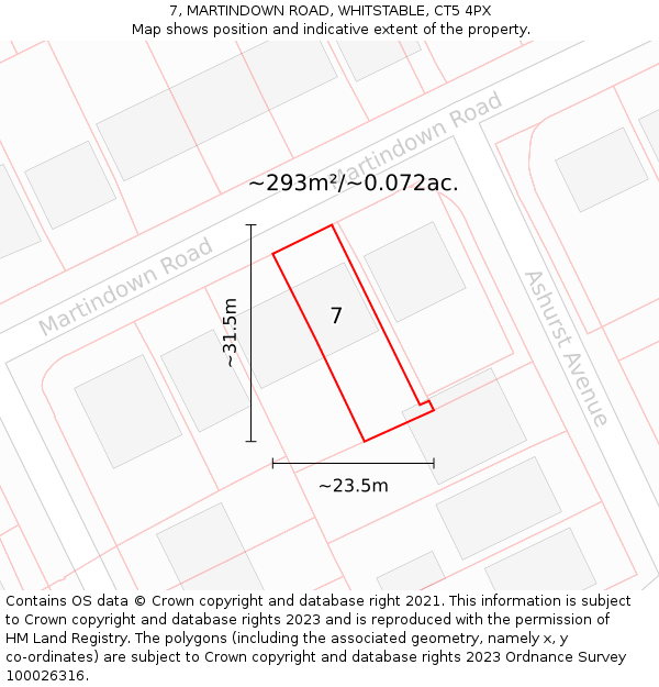 7, MARTINDOWN ROAD, WHITSTABLE, CT5 4PX: Plot and title map
