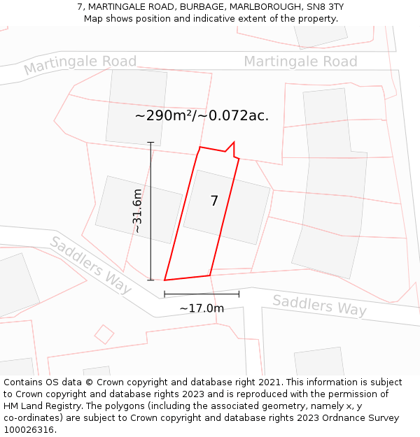7, MARTINGALE ROAD, BURBAGE, MARLBOROUGH, SN8 3TY: Plot and title map
