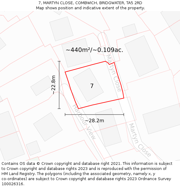7, MARTYN CLOSE, COMBWICH, BRIDGWATER, TA5 2RD: Plot and title map