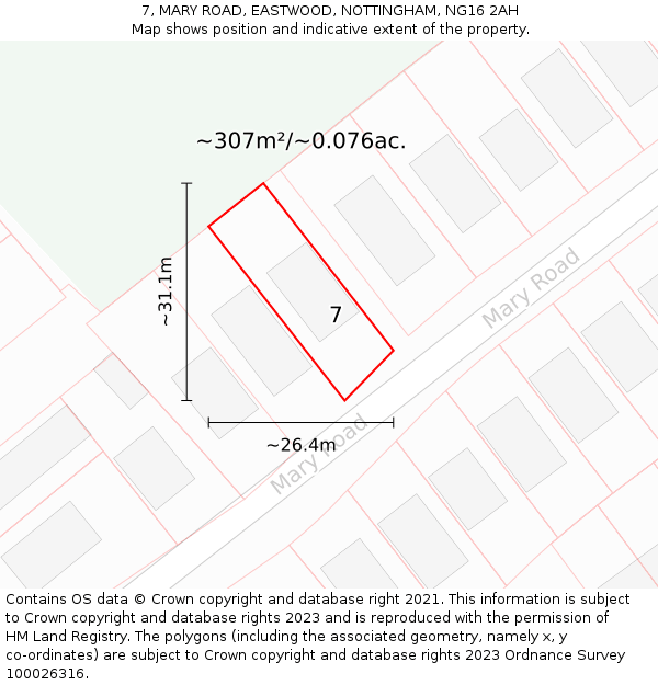 7, MARY ROAD, EASTWOOD, NOTTINGHAM, NG16 2AH: Plot and title map