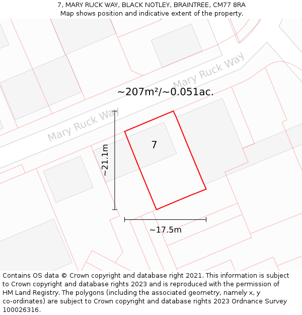 7, MARY RUCK WAY, BLACK NOTLEY, BRAINTREE, CM77 8RA: Plot and title map