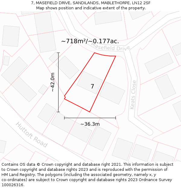 7, MASEFIELD DRIVE, SANDILANDS, MABLETHORPE, LN12 2SF: Plot and title map