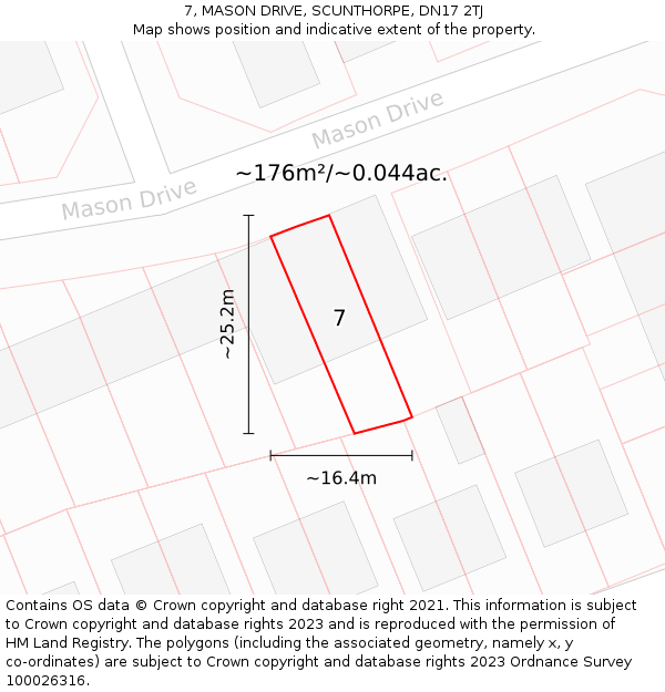7, MASON DRIVE, SCUNTHORPE, DN17 2TJ: Plot and title map