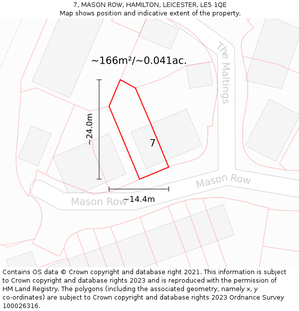 7, MASON ROW, HAMILTON, LEICESTER, LE5 1QE: Plot and title map