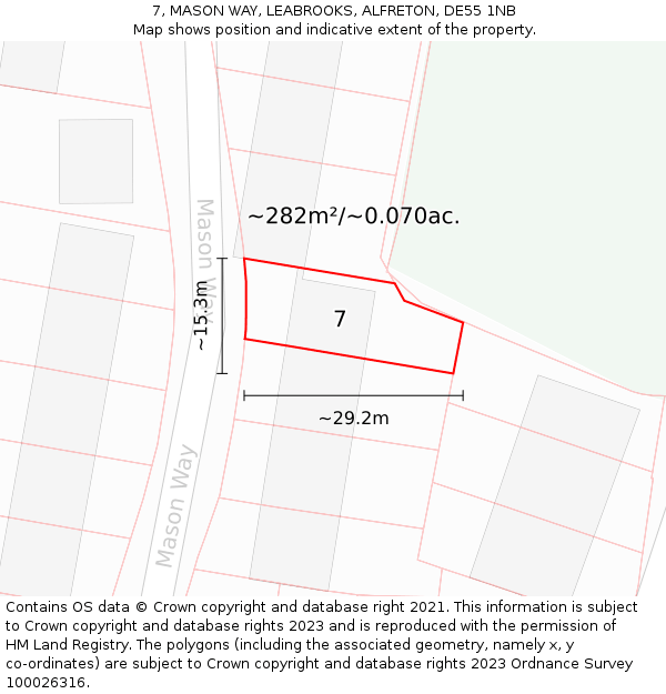 7, MASON WAY, LEABROOKS, ALFRETON, DE55 1NB: Plot and title map