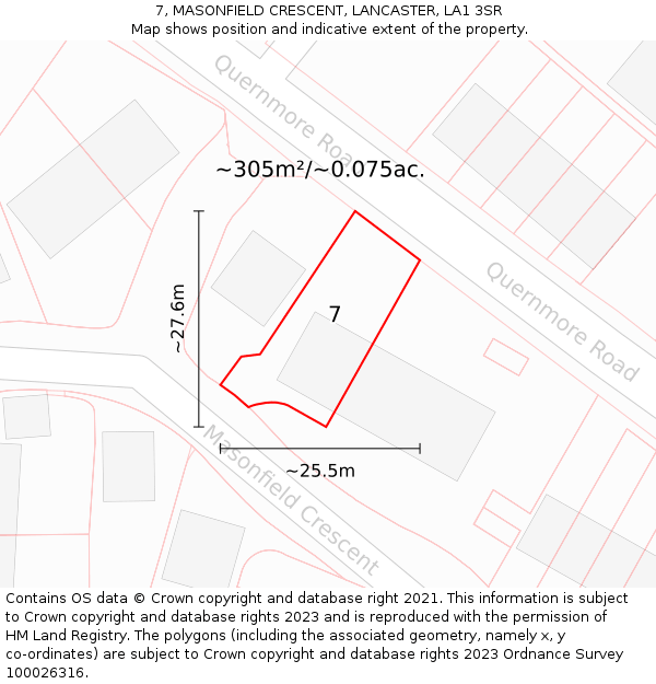 7, MASONFIELD CRESCENT, LANCASTER, LA1 3SR: Plot and title map