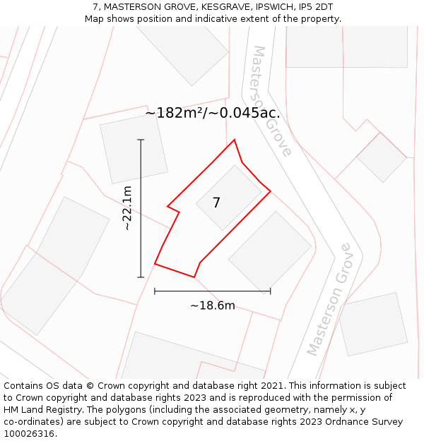 7, MASTERSON GROVE, KESGRAVE, IPSWICH, IP5 2DT: Plot and title map