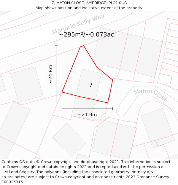 7, MATON CLOSE, IVYBRIDGE, PL21 0UD: Plot and title map