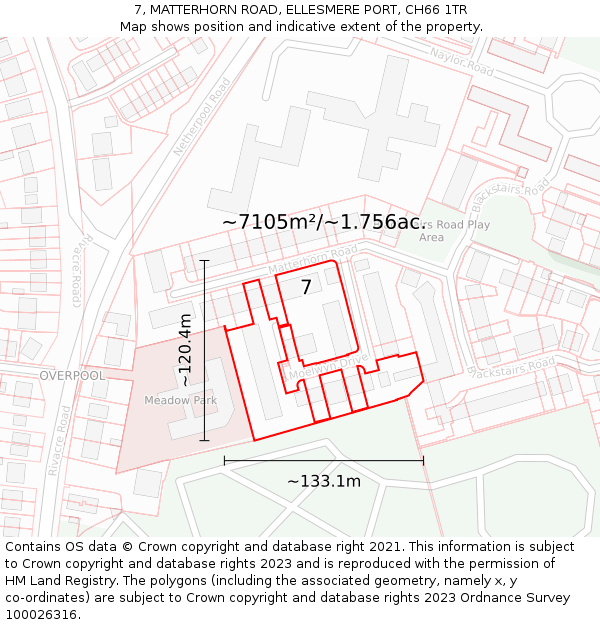 7, MATTERHORN ROAD, ELLESMERE PORT, CH66 1TR: Plot and title map