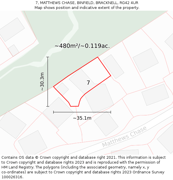 7, MATTHEWS CHASE, BINFIELD, BRACKNELL, RG42 4UR: Plot and title map