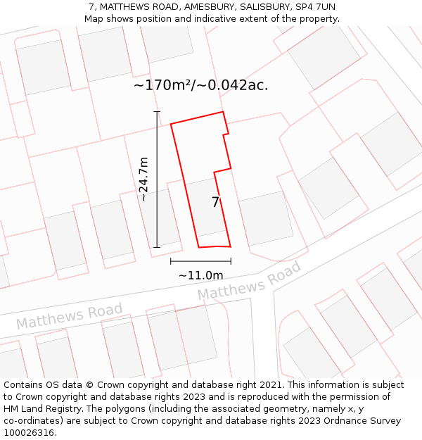 7, MATTHEWS ROAD, AMESBURY, SALISBURY, SP4 7UN: Plot and title map