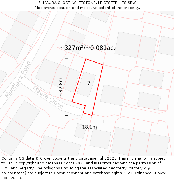 7, MAURA CLOSE, WHETSTONE, LEICESTER, LE8 6BW: Plot and title map