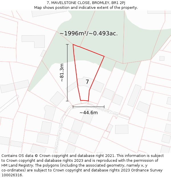 7, MAVELSTONE CLOSE, BROMLEY, BR1 2PJ: Plot and title map