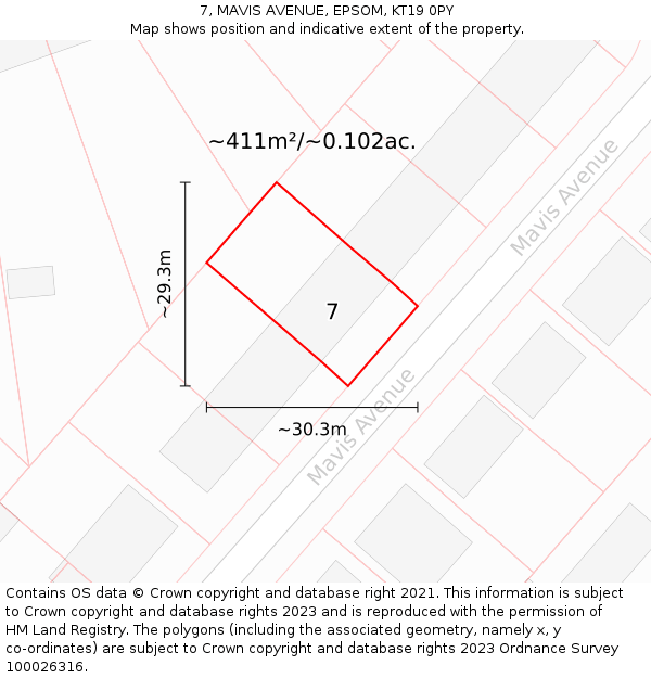7, MAVIS AVENUE, EPSOM, KT19 0PY: Plot and title map
