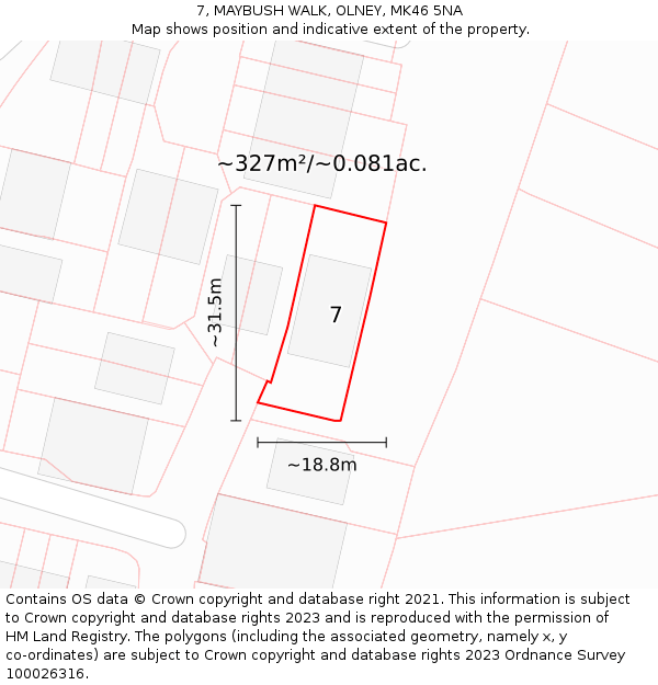 7, MAYBUSH WALK, OLNEY, MK46 5NA: Plot and title map