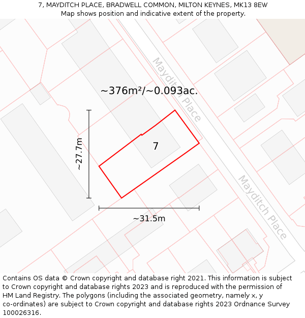 7, MAYDITCH PLACE, BRADWELL COMMON, MILTON KEYNES, MK13 8EW: Plot and title map