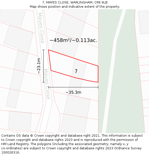 7, MAYES CLOSE, WARLINGHAM, CR6 9LB: Plot and title map