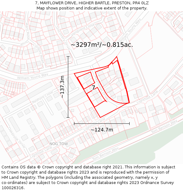 7, MAYFLOWER DRIVE, HIGHER BARTLE, PRESTON, PR4 0LZ: Plot and title map