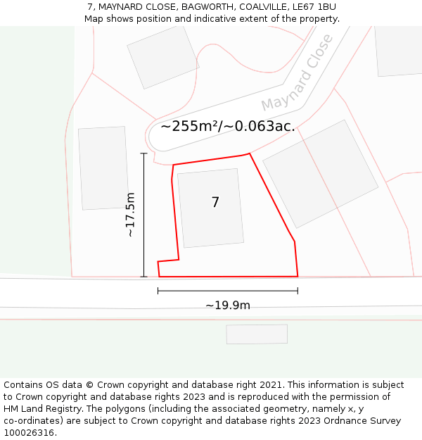 7, MAYNARD CLOSE, BAGWORTH, COALVILLE, LE67 1BU: Plot and title map