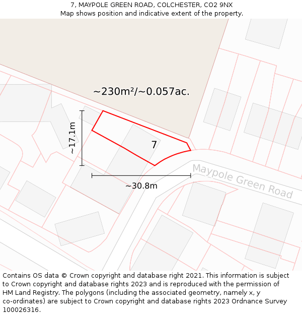 7, MAYPOLE GREEN ROAD, COLCHESTER, CO2 9NX: Plot and title map