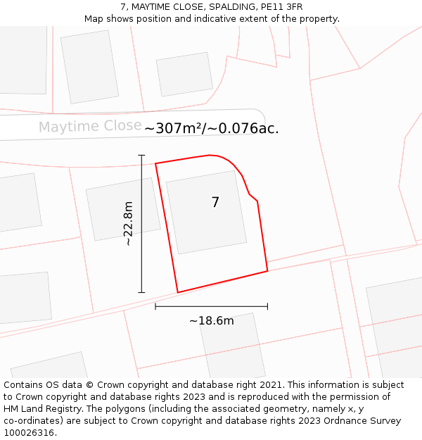 7, MAYTIME CLOSE, SPALDING, PE11 3FR: Plot and title map