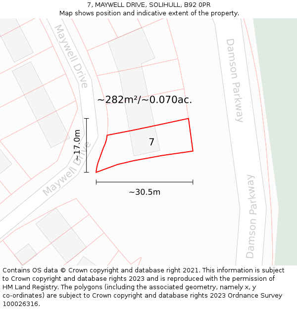 7, MAYWELL DRIVE, SOLIHULL, B92 0PR: Plot and title map
