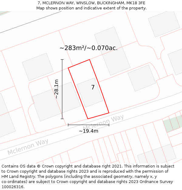 7, MCLERNON WAY, WINSLOW, BUCKINGHAM, MK18 3FE: Plot and title map