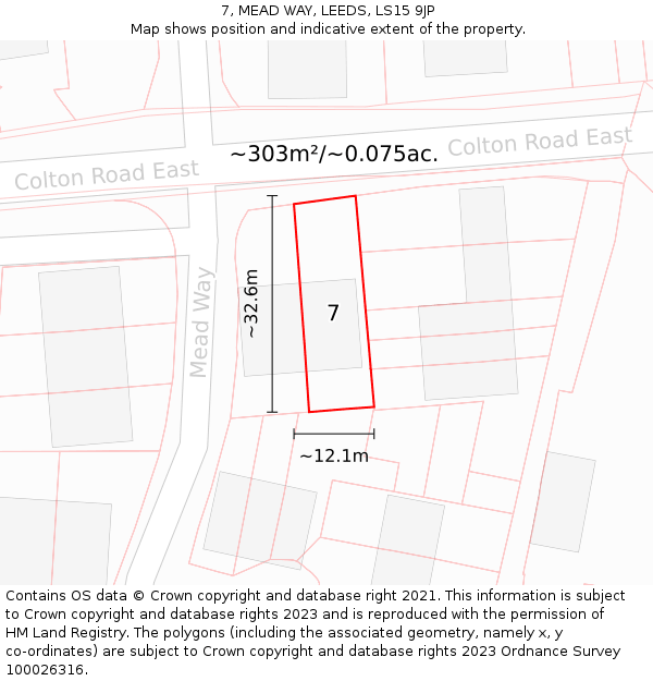 7, MEAD WAY, LEEDS, LS15 9JP: Plot and title map