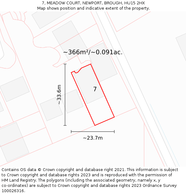 7, MEADOW COURT, NEWPORT, BROUGH, HU15 2HX: Plot and title map