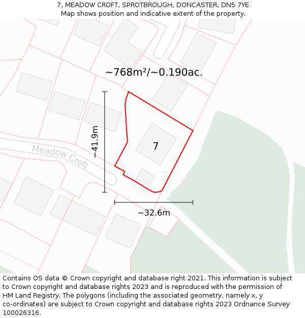 7, MEADOW CROFT, SPROTBROUGH, DONCASTER, DN5 7YE: Plot and title map