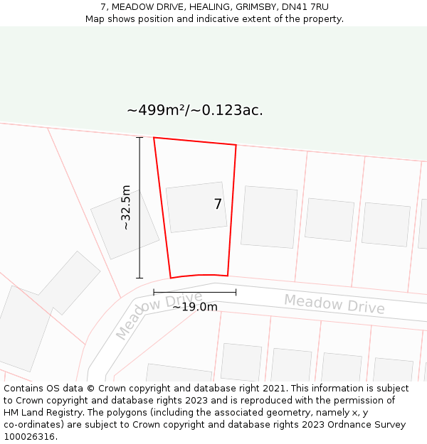 7, MEADOW DRIVE, HEALING, GRIMSBY, DN41 7RU: Plot and title map