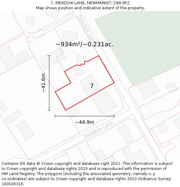 7, MEADOW LANE, NEWMARKET, CB8 8FZ: Plot and title map