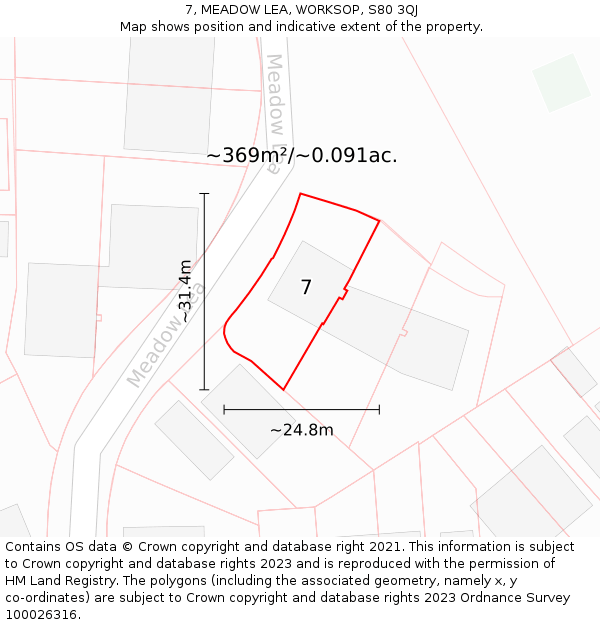 7, MEADOW LEA, WORKSOP, S80 3QJ: Plot and title map