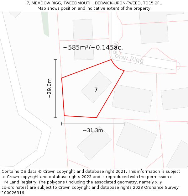 7, MEADOW RIGG, TWEEDMOUTH, BERWICK-UPON-TWEED, TD15 2FL: Plot and title map