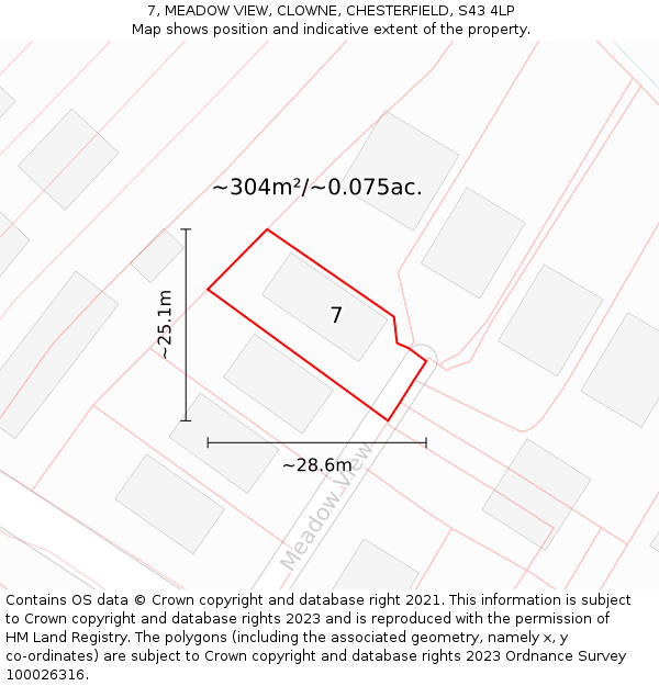 7, MEADOW VIEW, CLOWNE, CHESTERFIELD, S43 4LP: Plot and title map