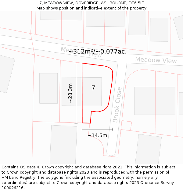 7, MEADOW VIEW, DOVERIDGE, ASHBOURNE, DE6 5LT: Plot and title map