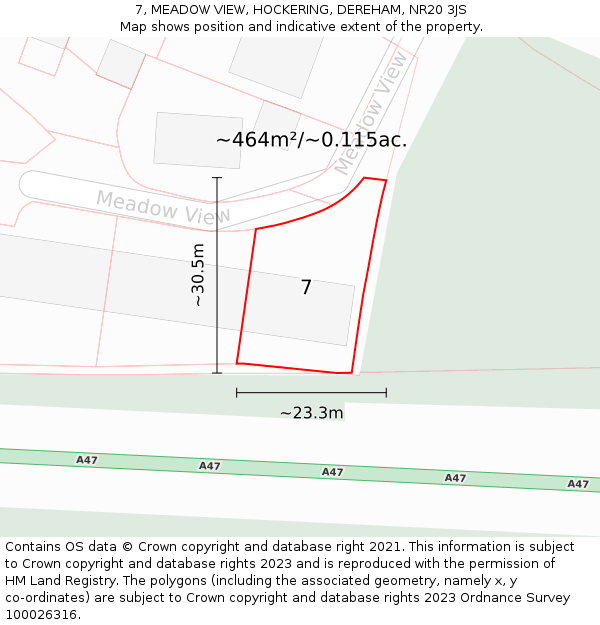 7, MEADOW VIEW, HOCKERING, DEREHAM, NR20 3JS: Plot and title map