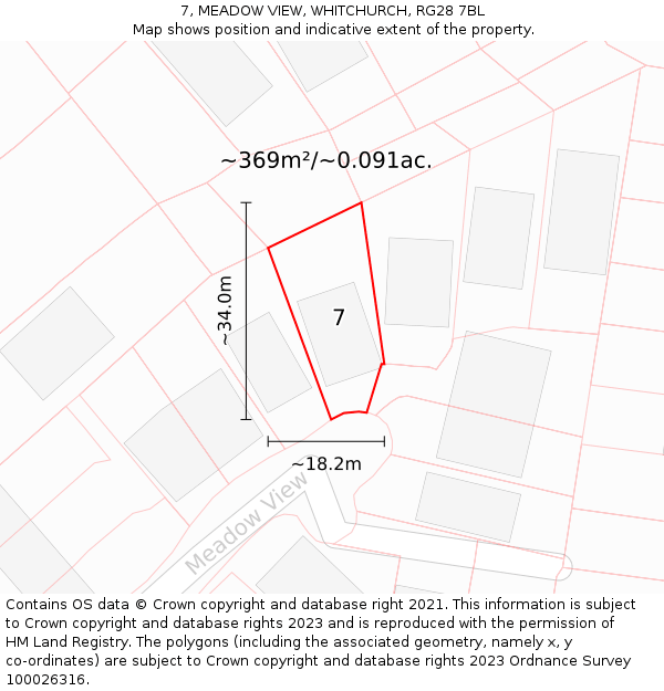 7, MEADOW VIEW, WHITCHURCH, RG28 7BL: Plot and title map