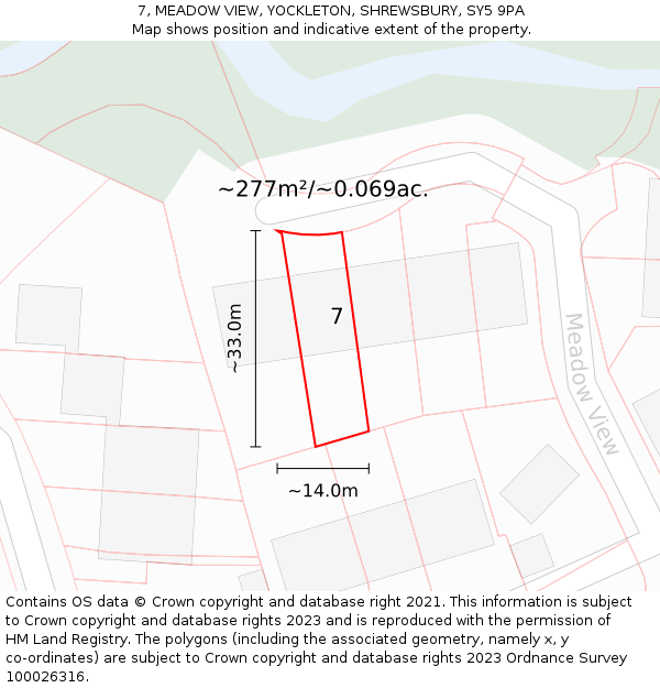 7, MEADOW VIEW, YOCKLETON, SHREWSBURY, SY5 9PA: Plot and title map