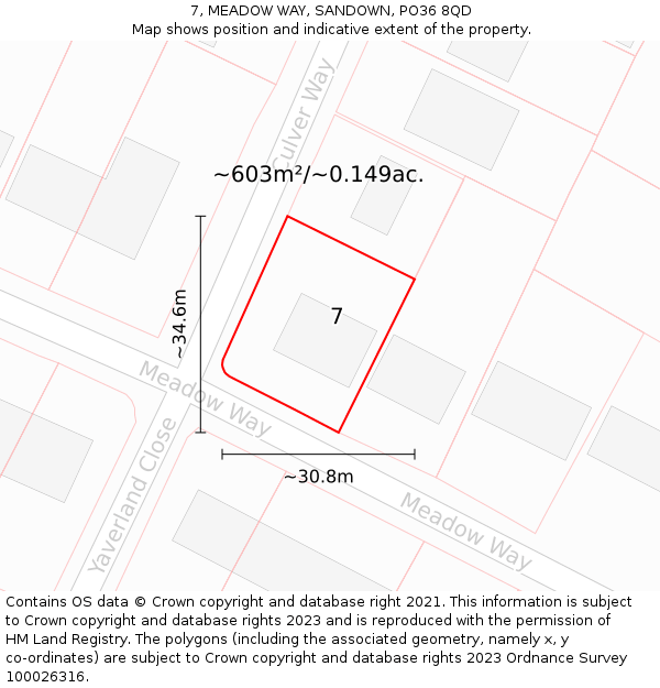 7, MEADOW WAY, SANDOWN, PO36 8QD: Plot and title map
