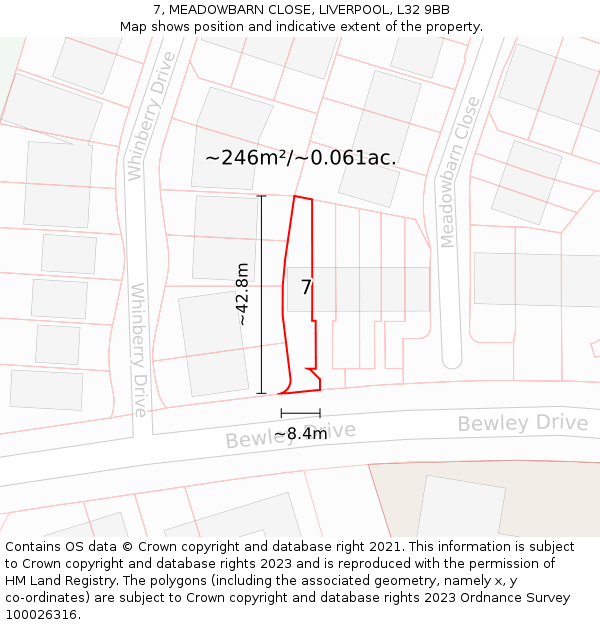 7, MEADOWBARN CLOSE, LIVERPOOL, L32 9BB: Plot and title map