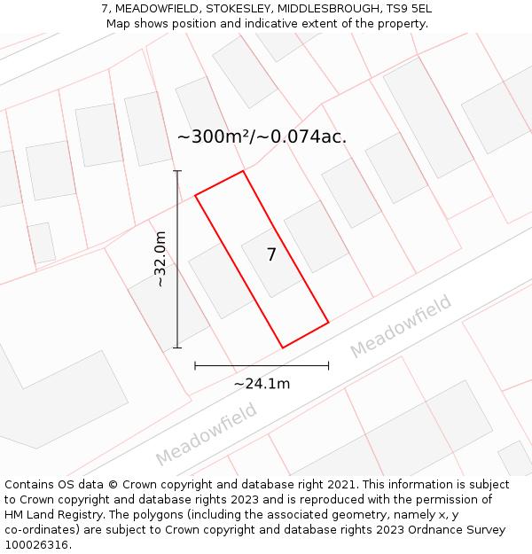 7, MEADOWFIELD, STOKESLEY, MIDDLESBROUGH, TS9 5EL: Plot and title map