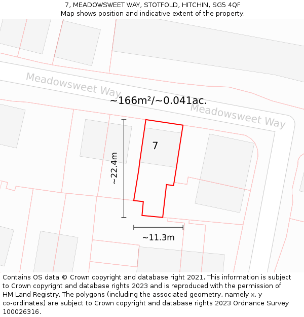 7, MEADOWSWEET WAY, STOTFOLD, HITCHIN, SG5 4QF: Plot and title map