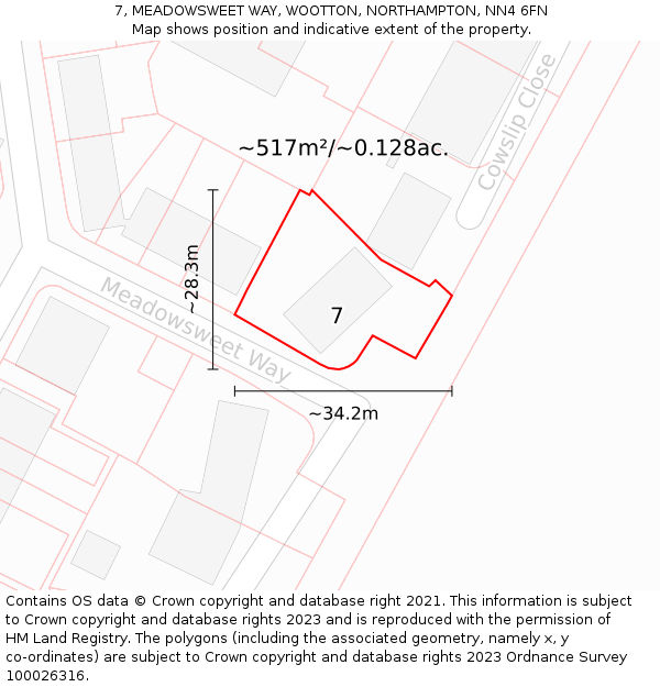 7, MEADOWSWEET WAY, WOOTTON, NORTHAMPTON, NN4 6FN: Plot and title map