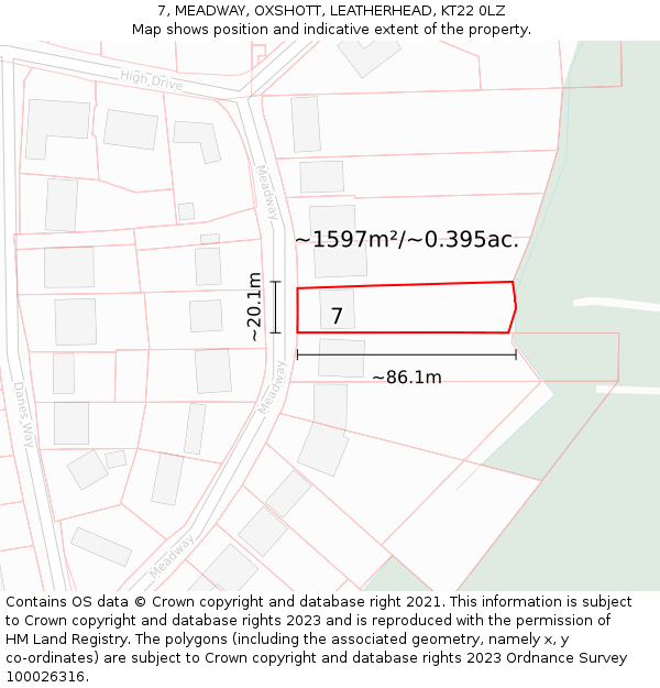 7, MEADWAY, OXSHOTT, LEATHERHEAD, KT22 0LZ: Plot and title map