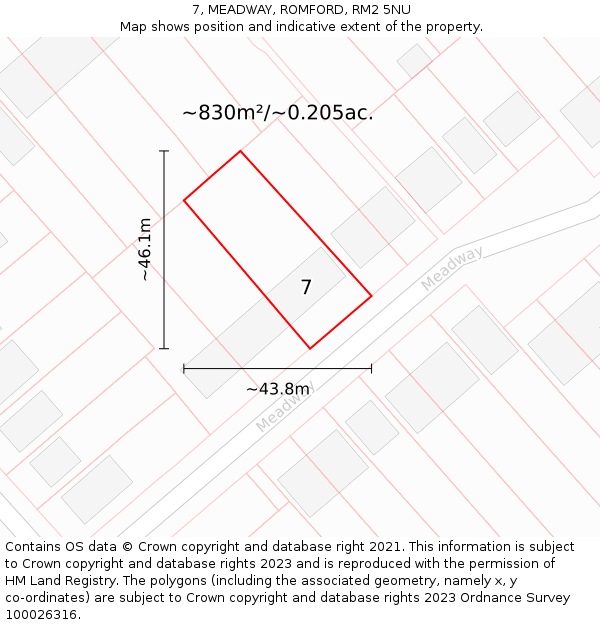 7, MEADWAY, ROMFORD, RM2 5NU: Plot and title map