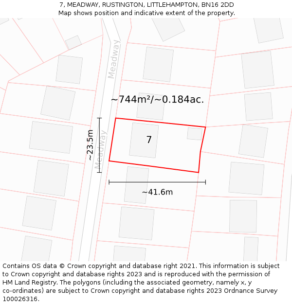 7, MEADWAY, RUSTINGTON, LITTLEHAMPTON, BN16 2DD: Plot and title map