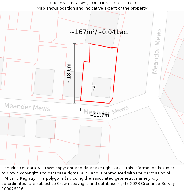 7, MEANDER MEWS, COLCHESTER, CO1 1QD: Plot and title map